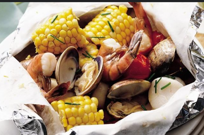 Морепродукты с лимонно-луковым маслом